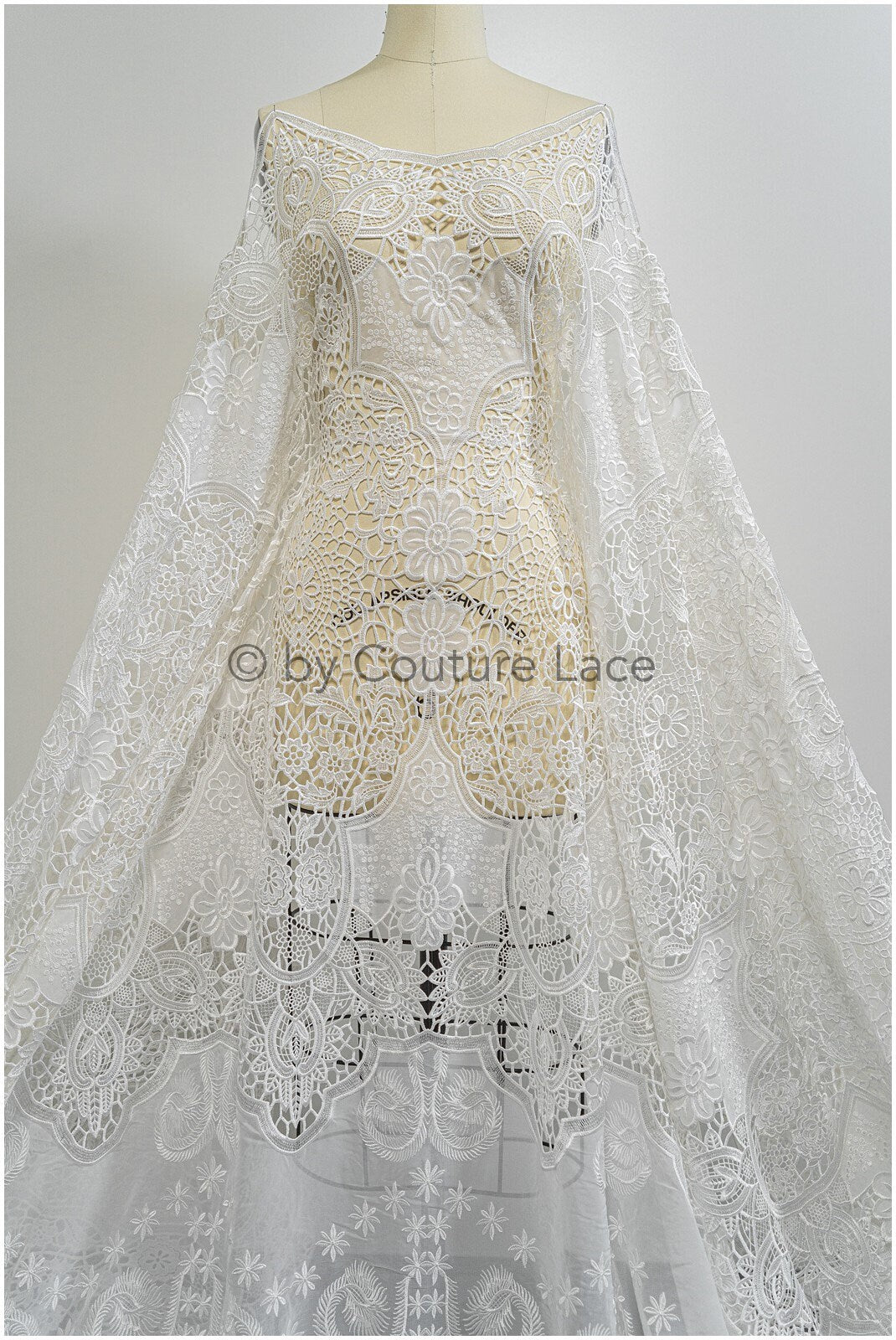 Braut Spitzenstoff Off-White/ Chiffon Spitzenstoff für Hochzeitskleid/ gehäkelte Spitze/ Boho Spitzenstoff// L20-374