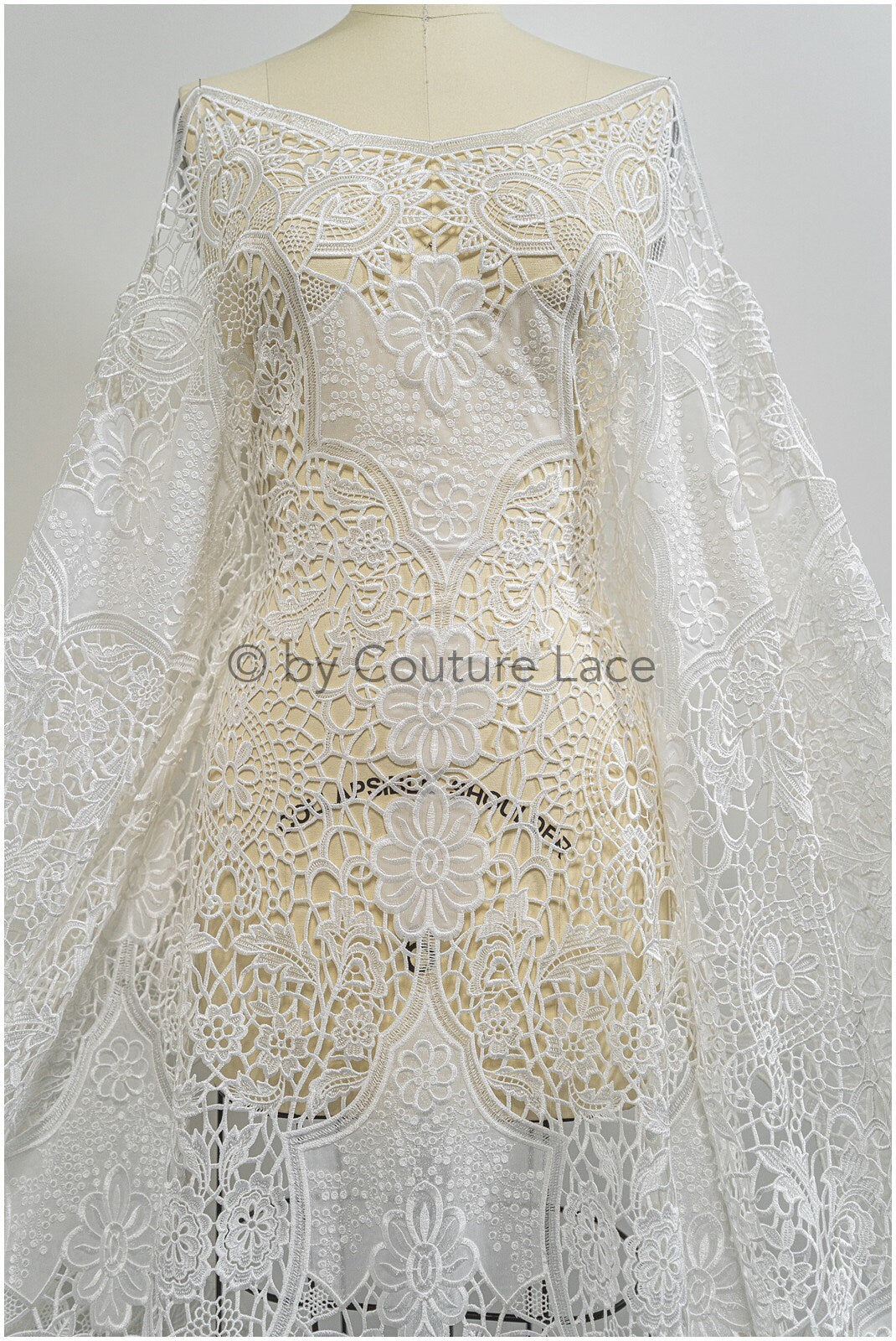 Braut Spitzenstoff Off-White/ Chiffon Spitzenstoff für Hochzeitskleid/ gehäkelte Spitze/ Boho Spitzenstoff// L20-374