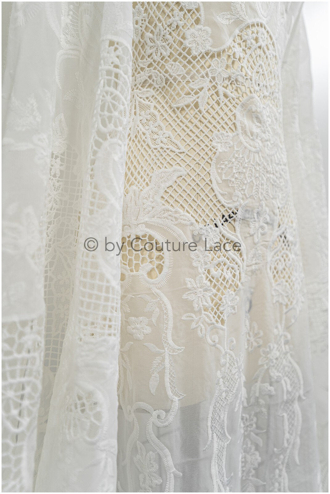Crochet lace fabric, boho lace fabric, guipure boho bridal lace, chiffon lace fabric, vintage bridal lace, macrame lace// L20-392