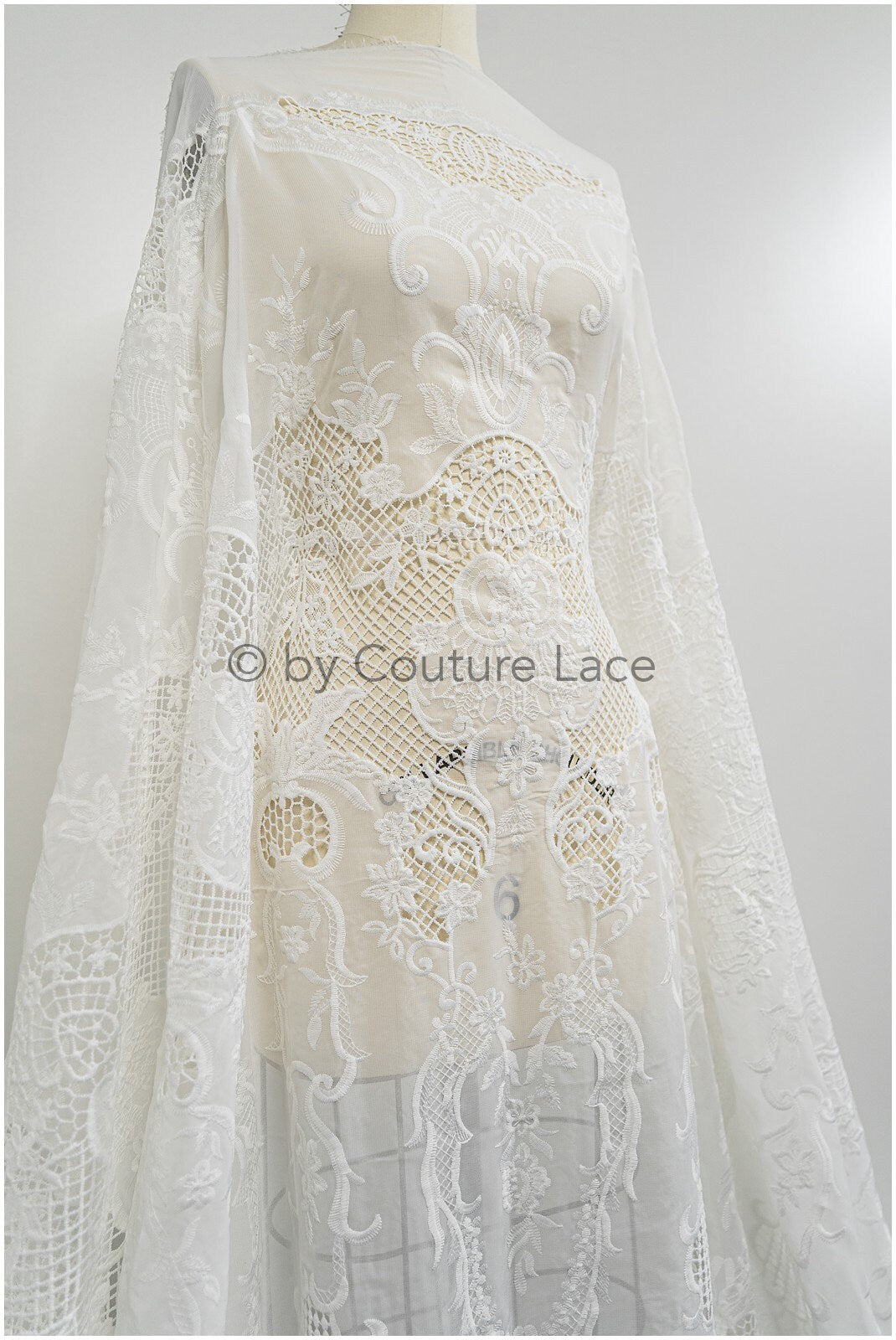 Crochet lace fabric, boho lace fabric, guipure boho bridal lace, chiffon lace fabric, vintage bridal lace, macrame lace// L20-392