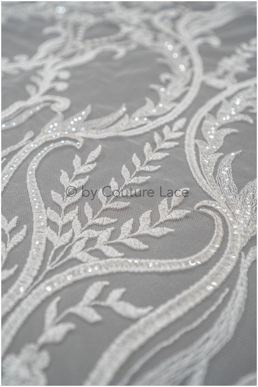 Boho bridal lace fabric with leaf pattern, wedding lace fabric, boho wedding dress, bridal lace fabric, vintage wedding dress lace// L20-378