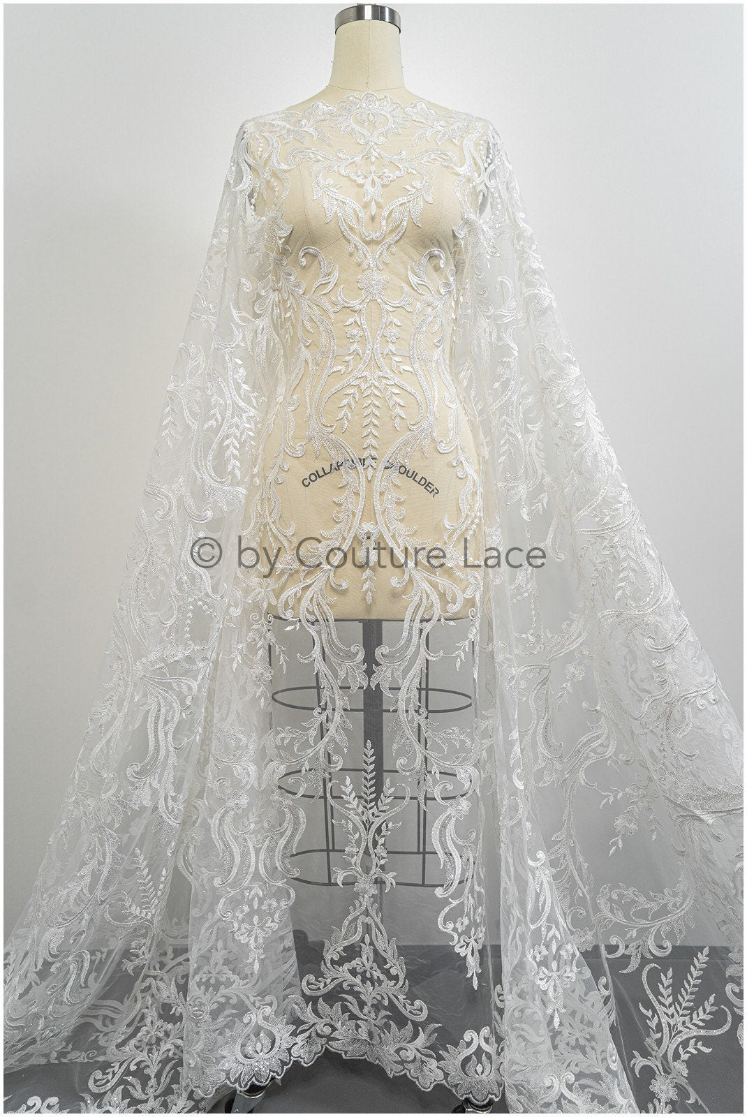 Boho bridal lace fabric with leaf pattern, wedding lace fabric, boho wedding dress, bridal lace fabric, vintage wedding dress lace// L20-378