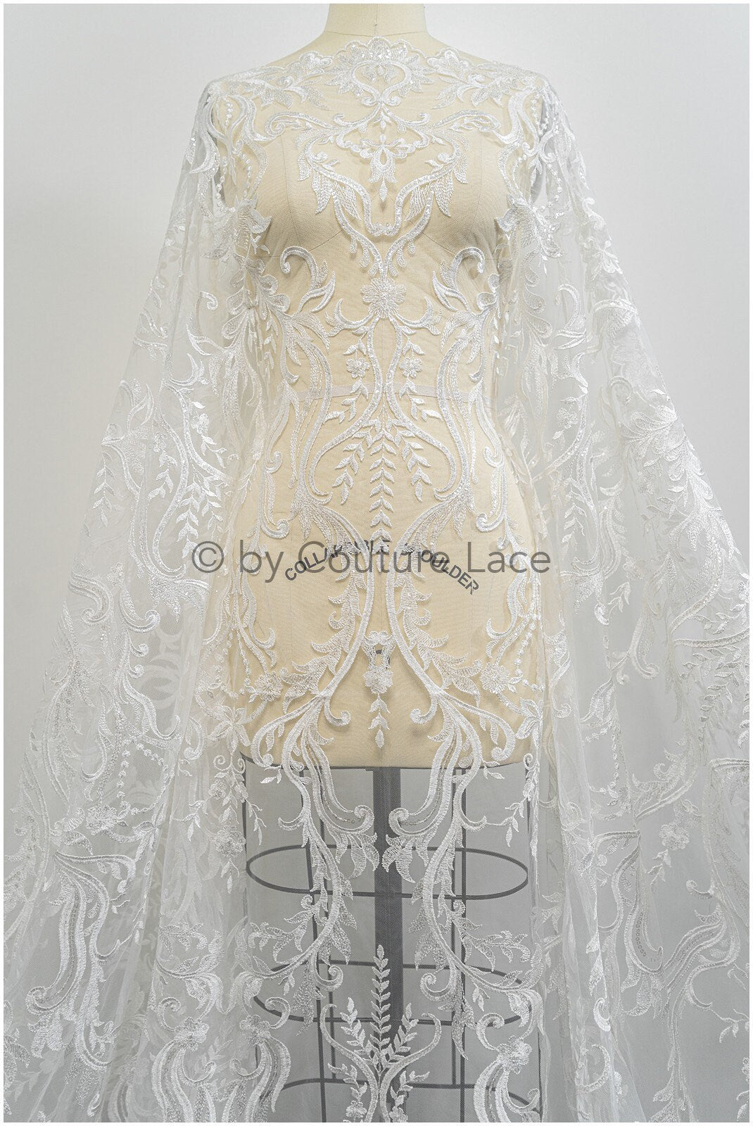 Boho bridal lace fabric with leaf pattern, wedding lace fabric, boho wedding dress, bridal lace fabric, vintage wedding dress lace// L20-378