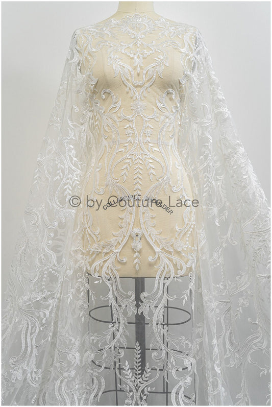 Tejido de encaje nupcial estilo boho con patrón de hojas, encaje para bodas, vestido de novia boho, encaje para novia, encaje vintage para vestido de boda // L20-378