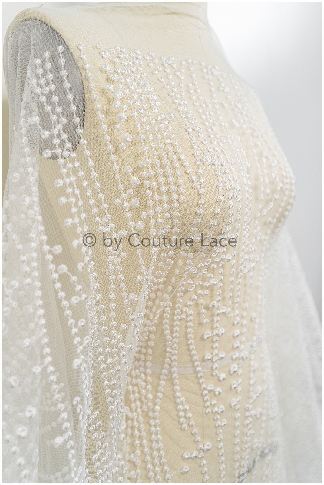 Spitzenstoff mit Linien & Punkten/ wellenförmiger Braut Spitzenstoff Off-White/ Boho Hochzeitskleid Spitze/ Braut Spitzenstoff/ Vintage Hochzeitskleid Spitze// L20-379