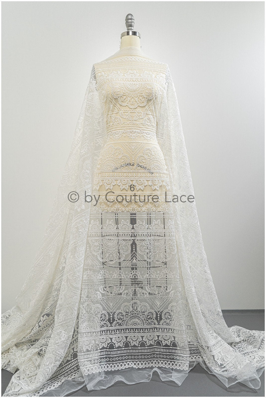 Boho striped pattern lace fabric/ bridal lace fabric off-white/ boho wedding dress lace/ bridal lace/ vintage bridal lace// L20-395