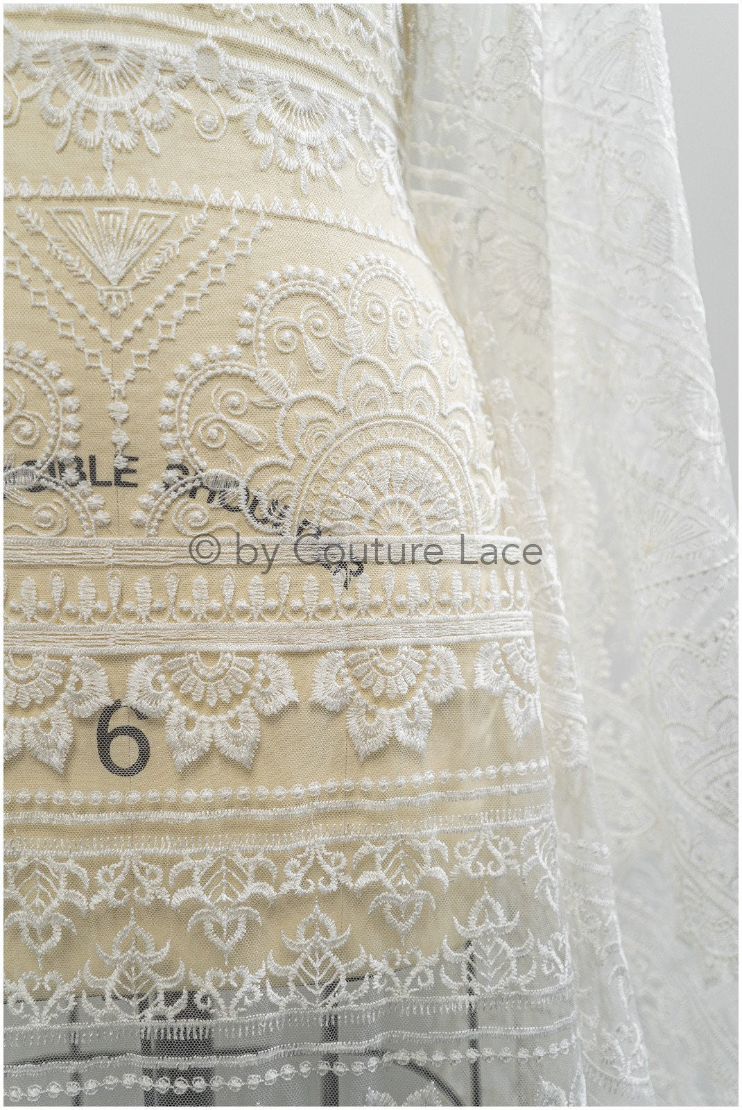 Boho striped pattern lace fabric/ bridal lace fabric off-white/ boho wedding dress lace/ bridal lace/ vintage bridal lace// L20-395