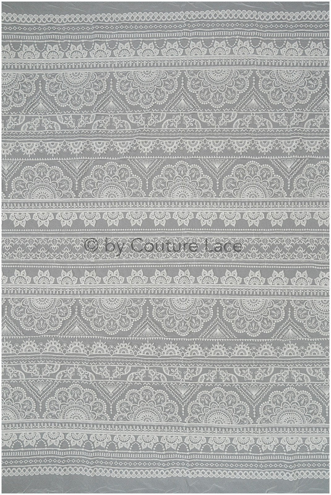 Boho striped pattern lace fabric/ bridal lace fabric off-white/ boho wedding dress lace/ bridal lace/ vintage bridal lace// L20-395