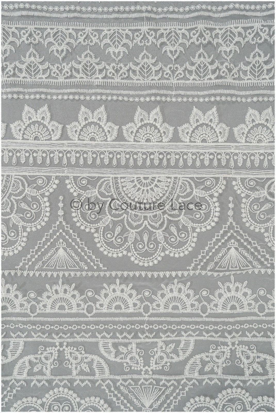 Boho striped pattern lace fabric/ bridal lace fabric off-white/ boho wedding dress lace/ bridal lace/ vintage bridal lace// L20-395