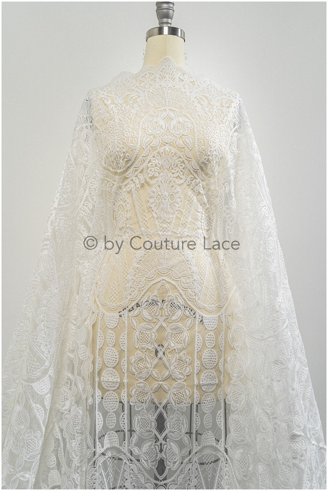 Boho lace fabric off-white/ Boho bridal lace/ Wedding dress lace/ Bridal lace fabric/ Vintage bridal lace// L20-396