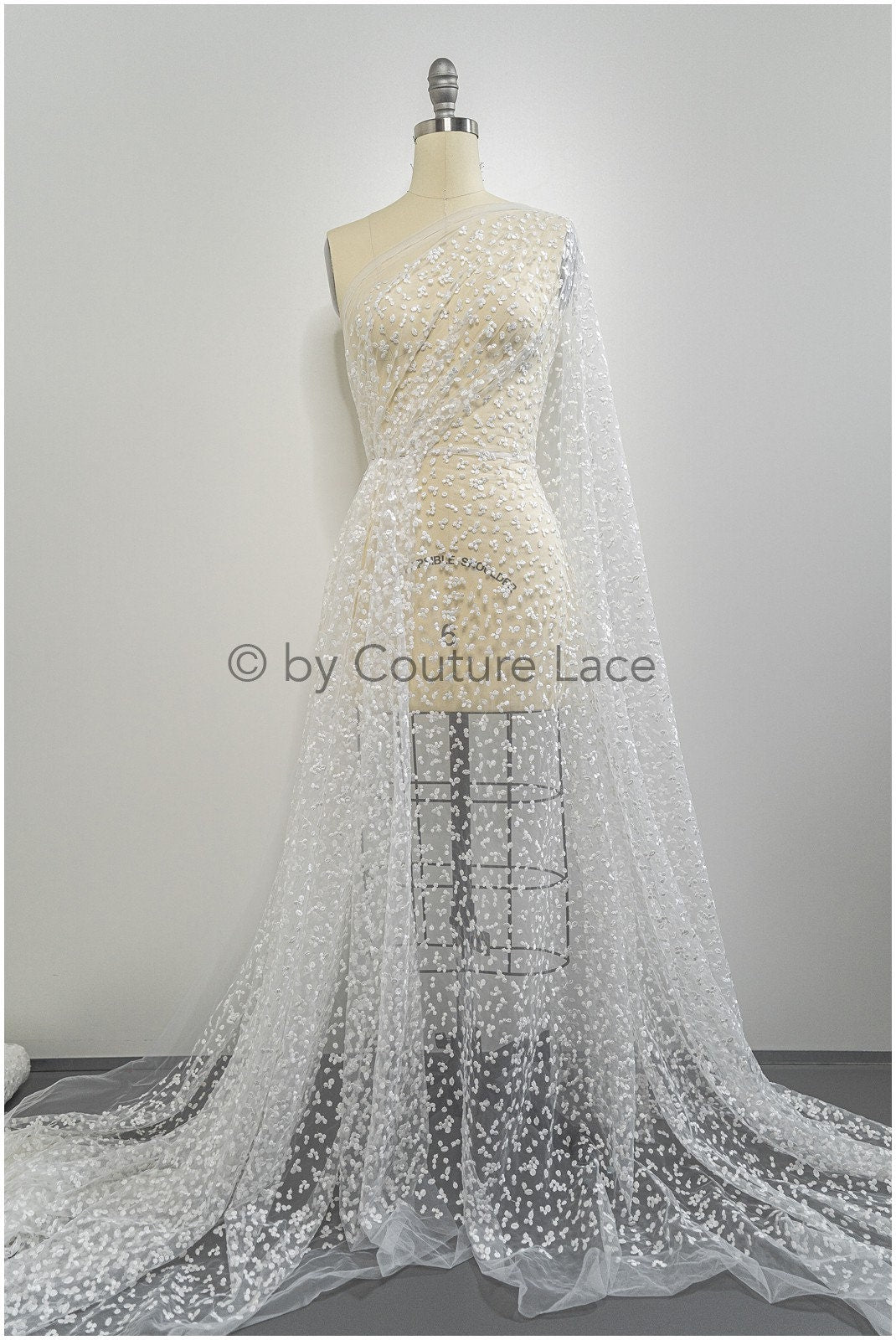Braut Spitze Stoff mit Polka Dot/ Braut Spitze Off-White/ Braut Dot Spitze/ Brautspitze mit Punkten// L20-397