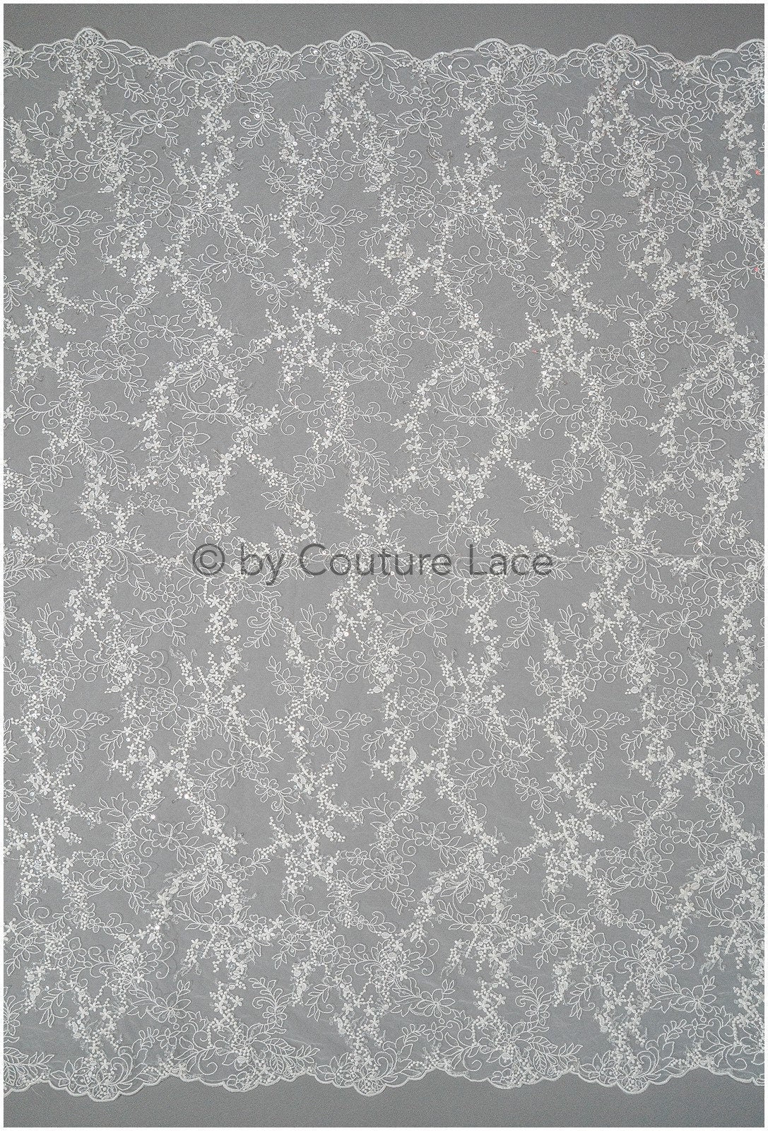 Blumen Spitzenstoff mit Pailletten, Braut spitzenstoff mit kleinen Blumen, Brautblumen spitze, floraler Spitzenstoff für Hochzeitskleid// L20-400