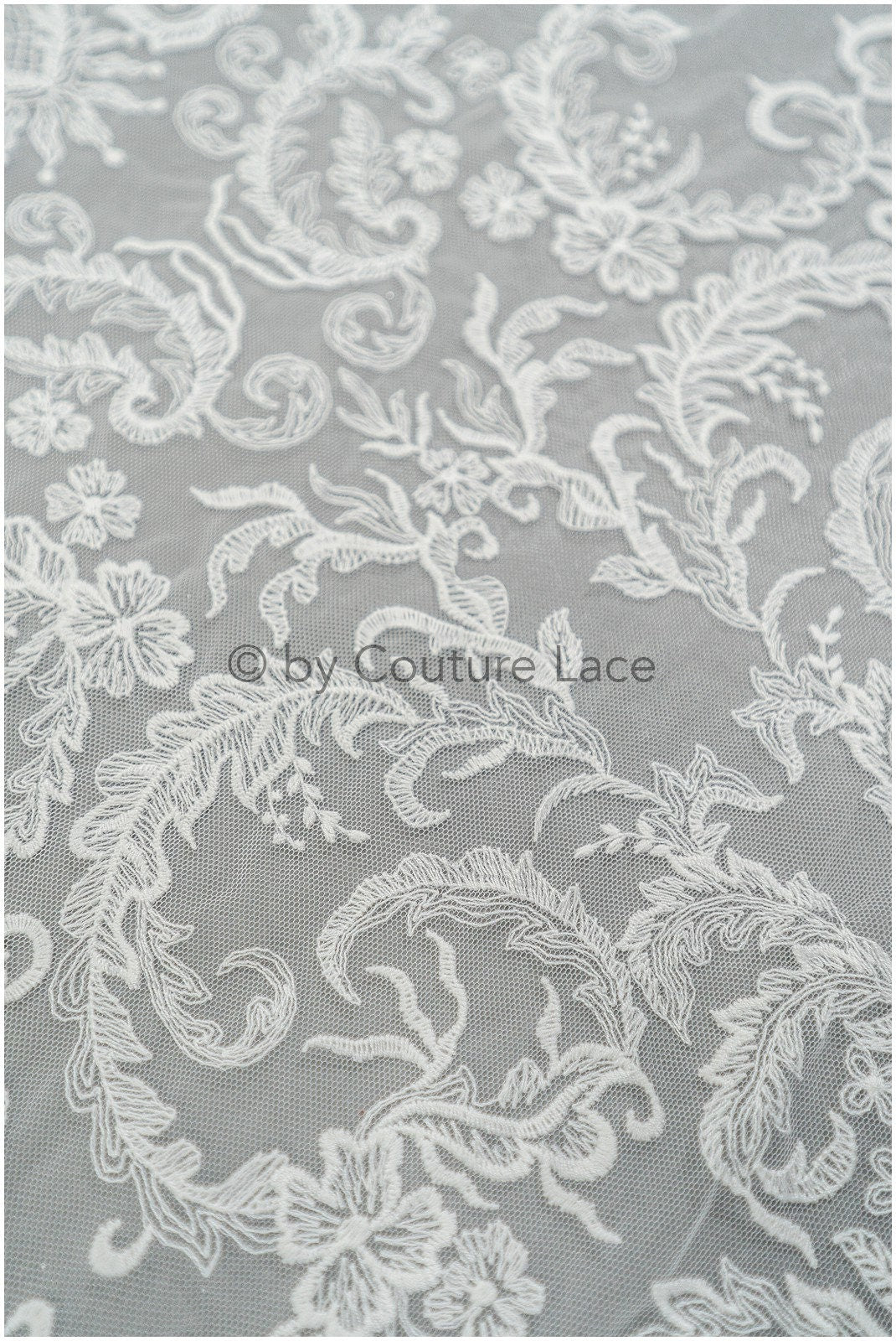 Filigree embroidered lace fabric off-white/ bridal lace/ boho bridal lace/ vintage bridal lace/ floral lace fabric// L20-404