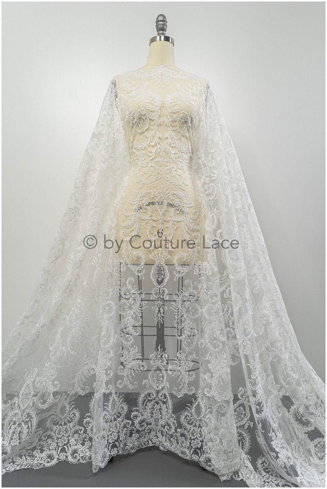 Filigree embroidered lace fabric off-white/ bridal lace/ boho bridal lace/ vintage bridal lace/ floral lace fabric// L20-404