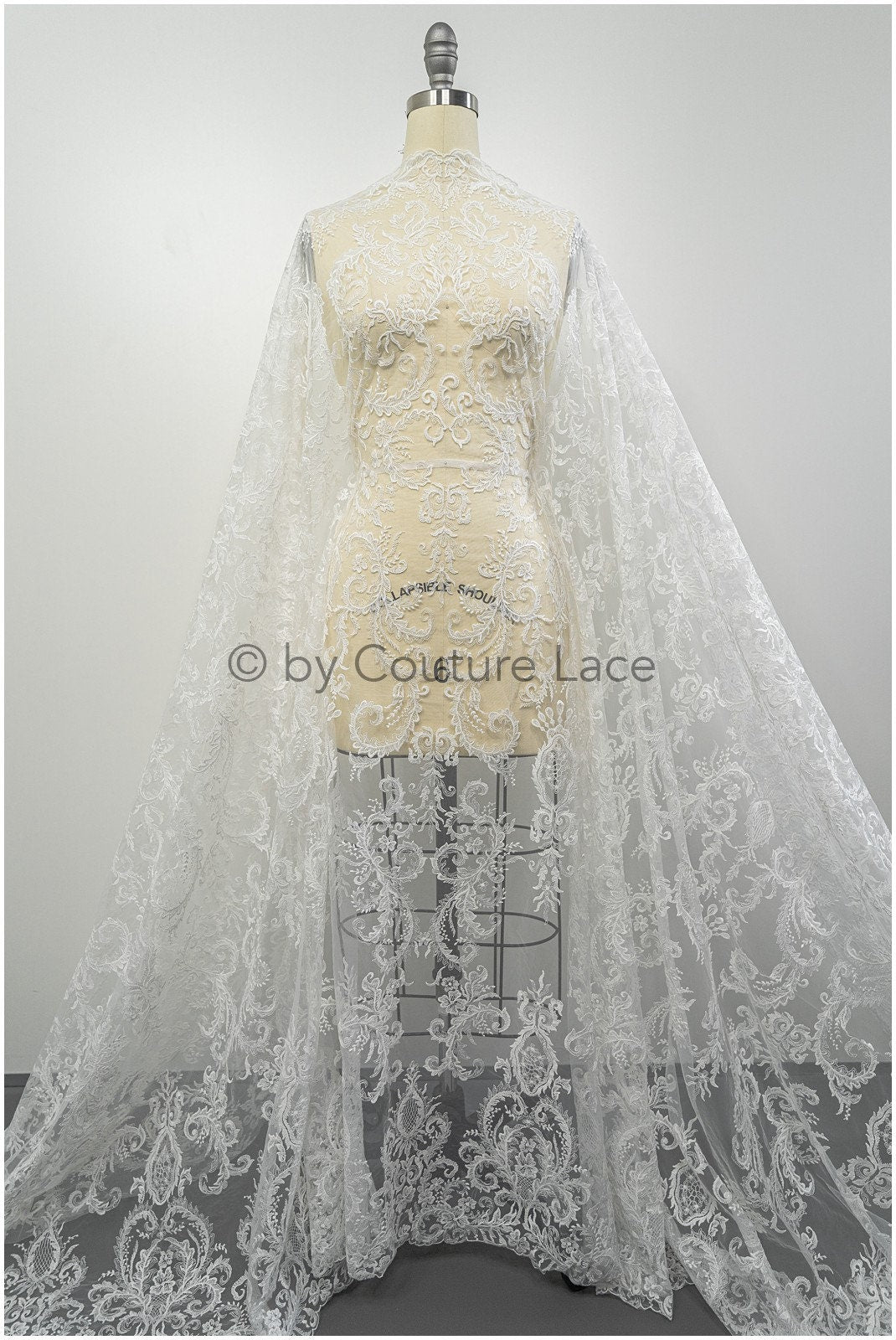 Filigree embroidered lace fabric off-white/ bridal lace/ boho bridal lace/ vintage bridal lace/ floral lace fabric// L20-404