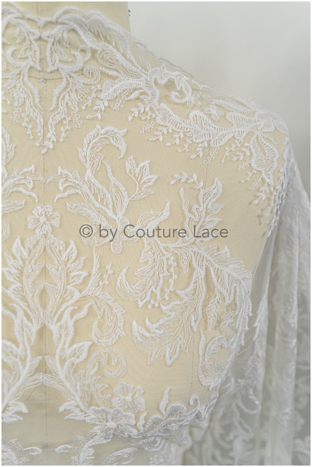 Filigree embroidered lace fabric off-white/ bridal lace/ boho bridal lace/ vintage bridal lace/ floral lace fabric// L20-404