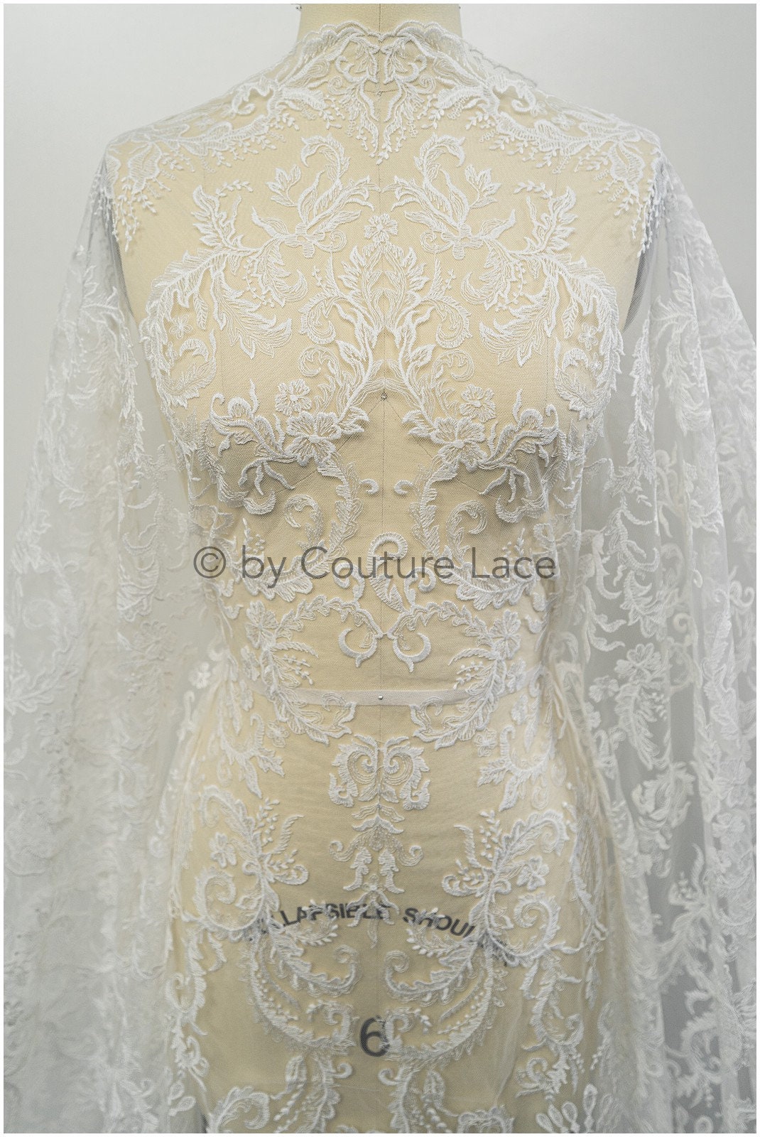 Filigree embroidered lace fabric off-white/ bridal lace/ boho bridal lace/ vintage bridal lace/ floral lace fabric// L20-404