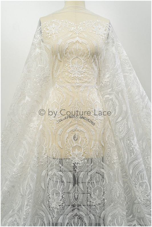 Boho Pfauen Spitze Stoff Off-White/ Braut Spitzenstoff mit Pailletten/ Boho Brautspitze/ Vintage Brautspitze/ florale Spitze// L20-405