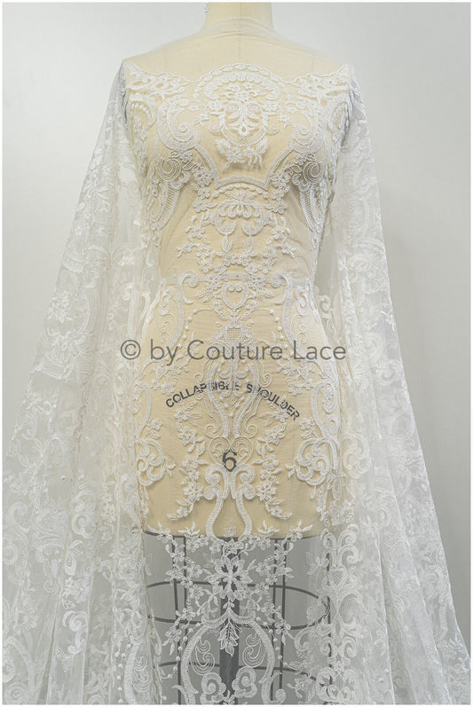 Tela de encaje finamente bordada / Encaje de novia de algodón / Encaje boho para novia / Encaje vintage para novia / Tela de encaje floral de algodón / L20-042N