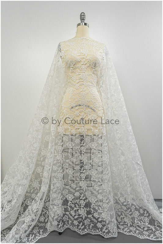 Encaje nupcial romántico blanco roto / Encaje floral / Encaje con flores / Encaje para novia / L20-070C