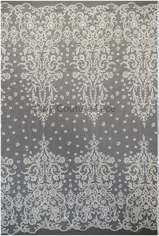 Berta Bridal Spitzenstoff, Brautspitze mit Perlen und Pailletten, verzierte Blumenspitze, Berta Braut Hochzeitsspitze// L19-302