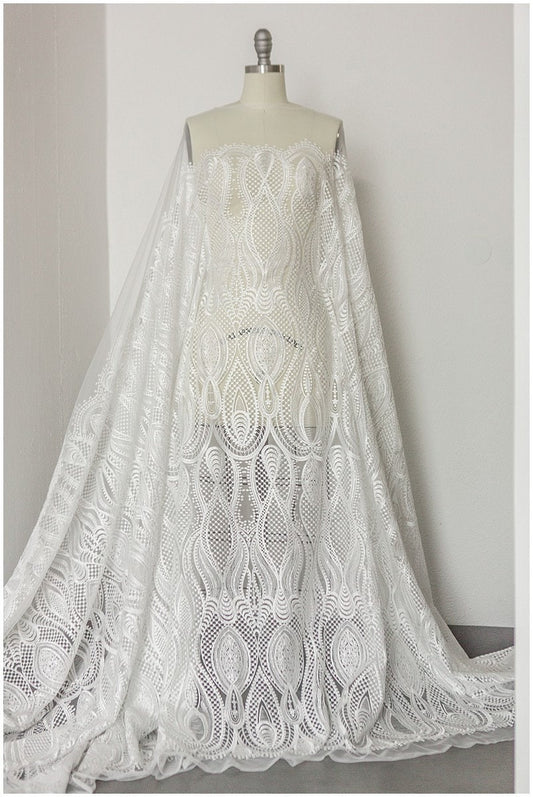 Tela de encaje para novia color off-white / encaje para vestido de novia / encaje geométrico moderno / vestido de novia boho / encaje boho // L17-166