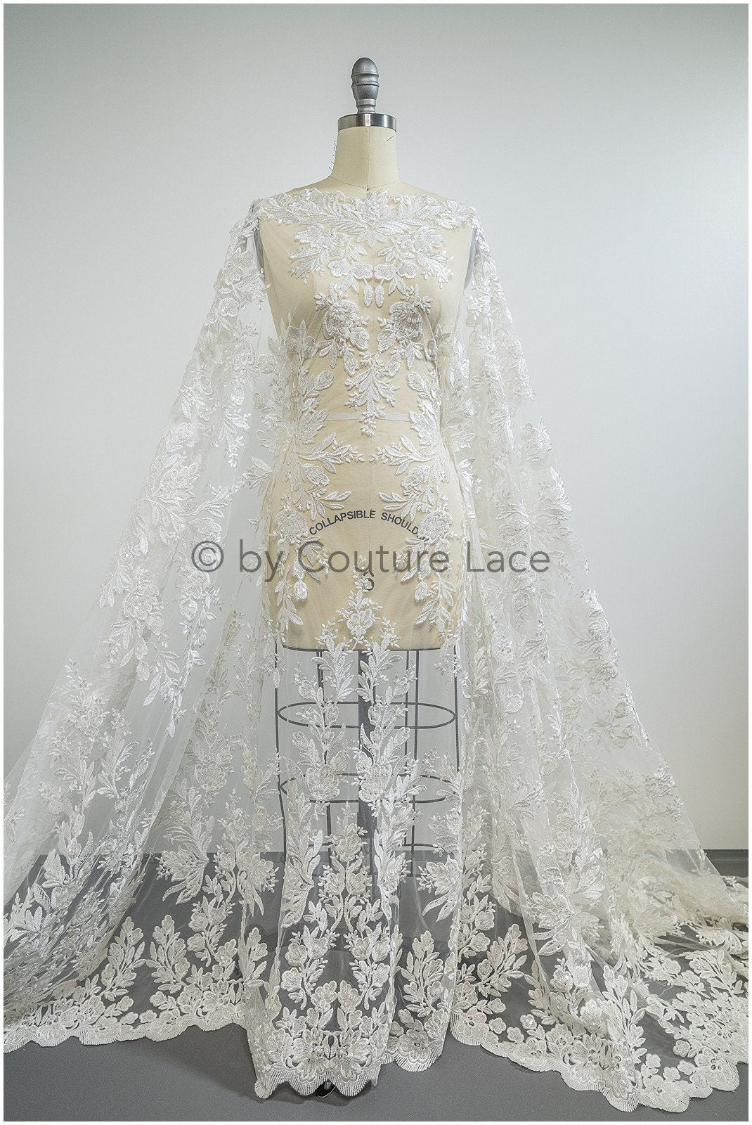 Wunderschöner Perlen Spitzenstoff Off-White/ Hochzeitsspitze floral/ Braut Spitzenstoff/ Perlen Blumen Spitzenstoff// L20-347