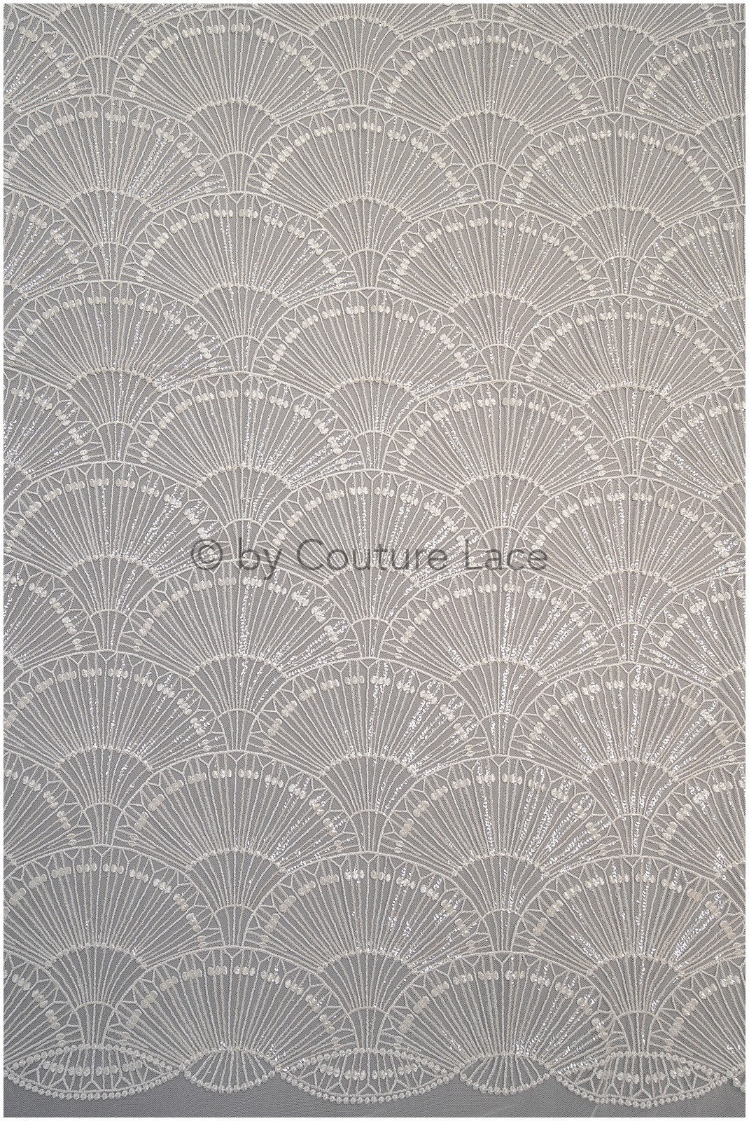 Artdeco Braut Spitzenstoff Off-White/ Pailletten Spitzenstoff für Brautkleider/ Pailletten Netzstoff// L20-333