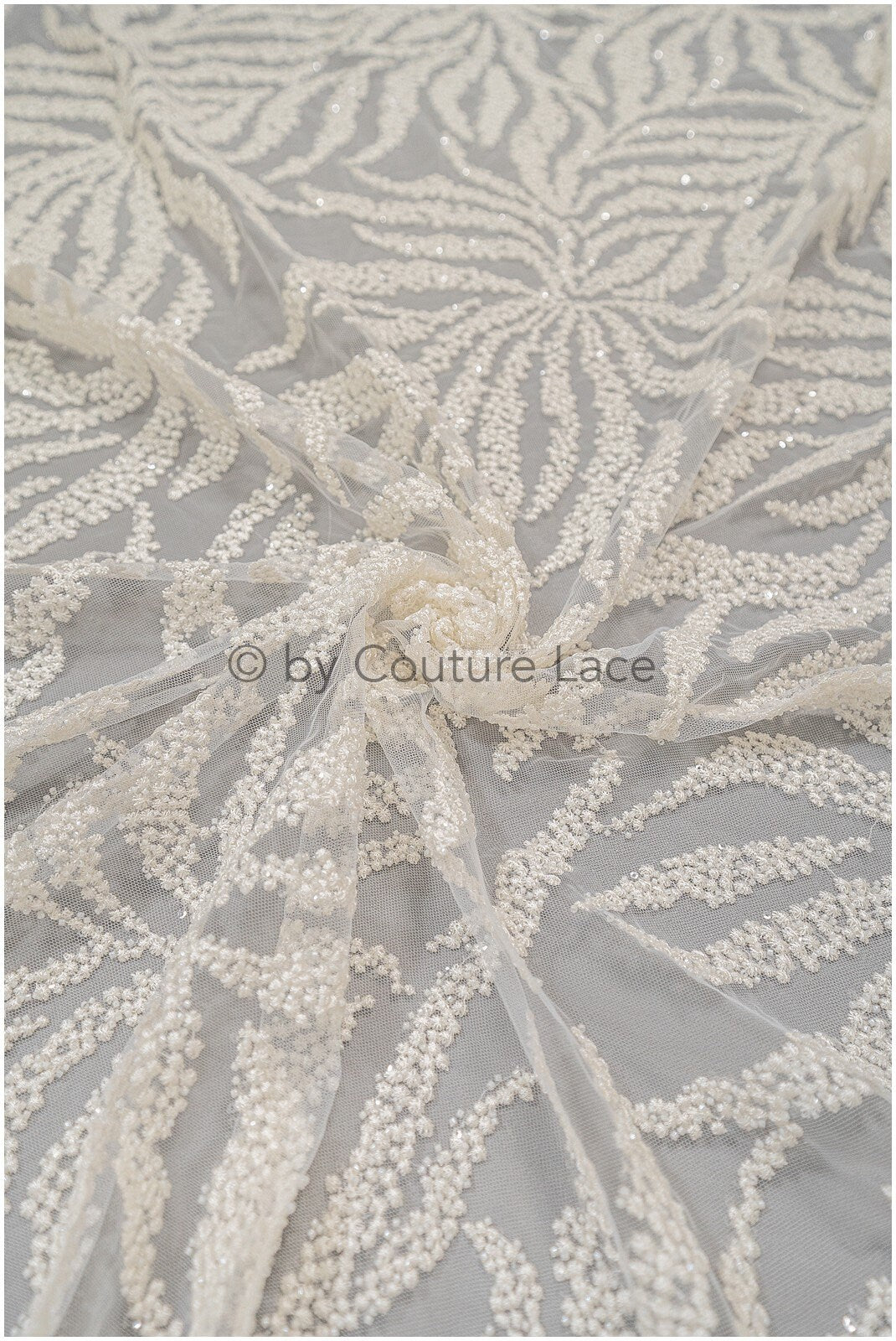 Beaded lace fabric ivory/ couture lace fabric with beads/ beaded crochet wedding lace/ bridal lace fabric with beads/ striped lace fabric// L20-346