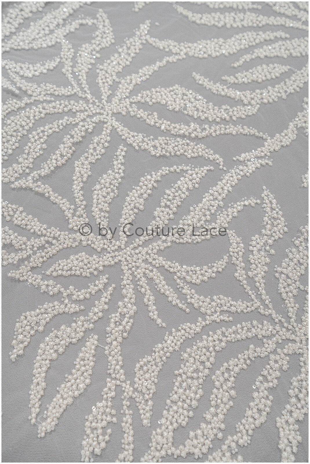 Beaded lace fabric ivory/ couture lace fabric with beads/ beaded crochet wedding lace/ bridal lace fabric with beads/ striped lace fabric// L20-346
