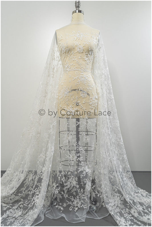 3D Blumen Spitzenstoff Off-White/ Braut Spitzenstoff/ romantischer Spitzenstoff mit 3D Blumen/ Hochzeit Spitzenstoff// L20-372