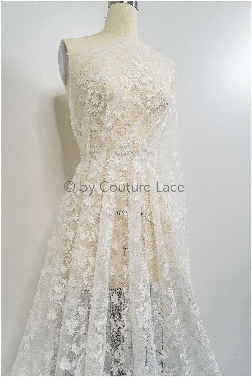 French 3D lace fabric off-white/ couture lace fabric with 3D flowers/ delicate bridal lace fabric/ bridal lace// L20-371
