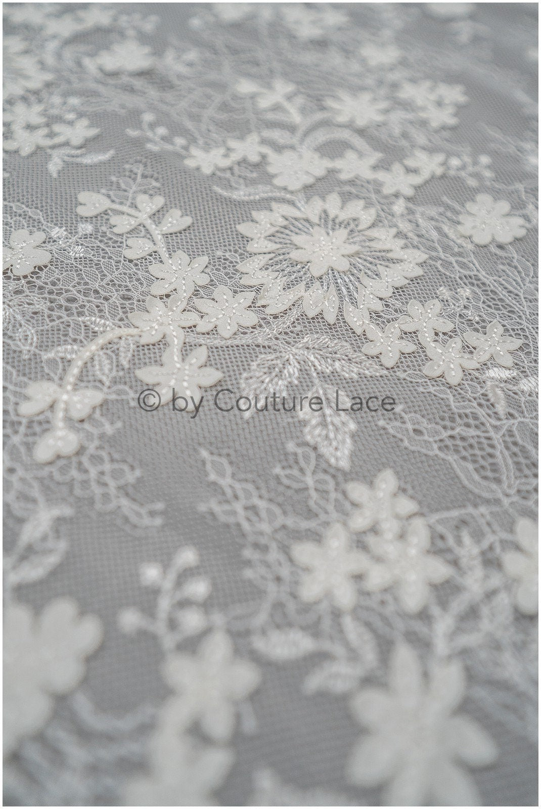 French 3D lace fabric off-white/ couture lace fabric with 3D flowers/ delicate bridal lace fabric/ bridal lace// L20-371