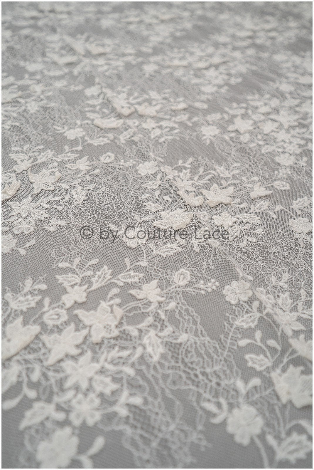 French 3D lace fabric off-white/ couture lace fabric with 3D flowers/ delicate bridal lace fabric/ bridal lace with flowers// L20-375