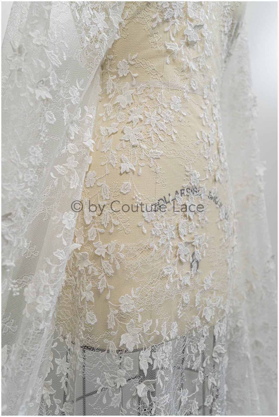 French 3D lace fabric off-white/ couture lace fabric with 3D flowers/ delicate bridal lace fabric/ bridal lace with flowers// L20-375