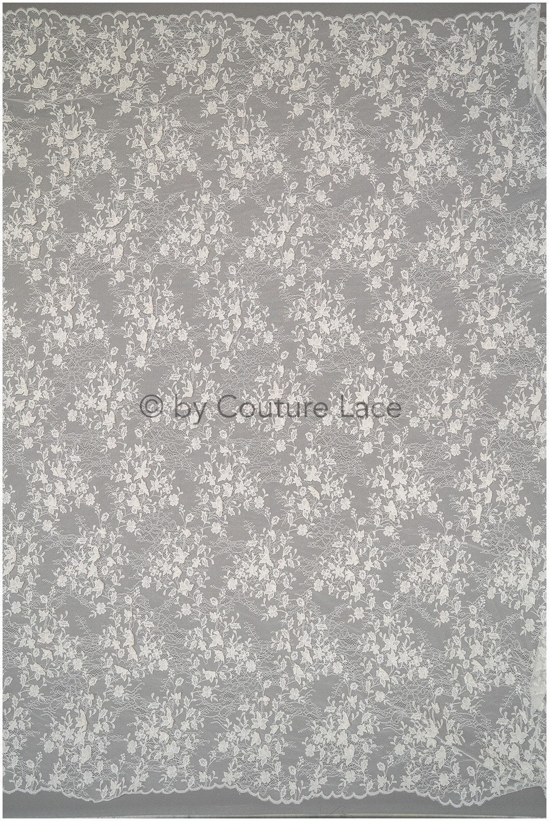French 3D lace fabric off-white/ couture lace fabric with 3D flowers/ delicate bridal lace fabric/ bridal lace with flowers// L20-375