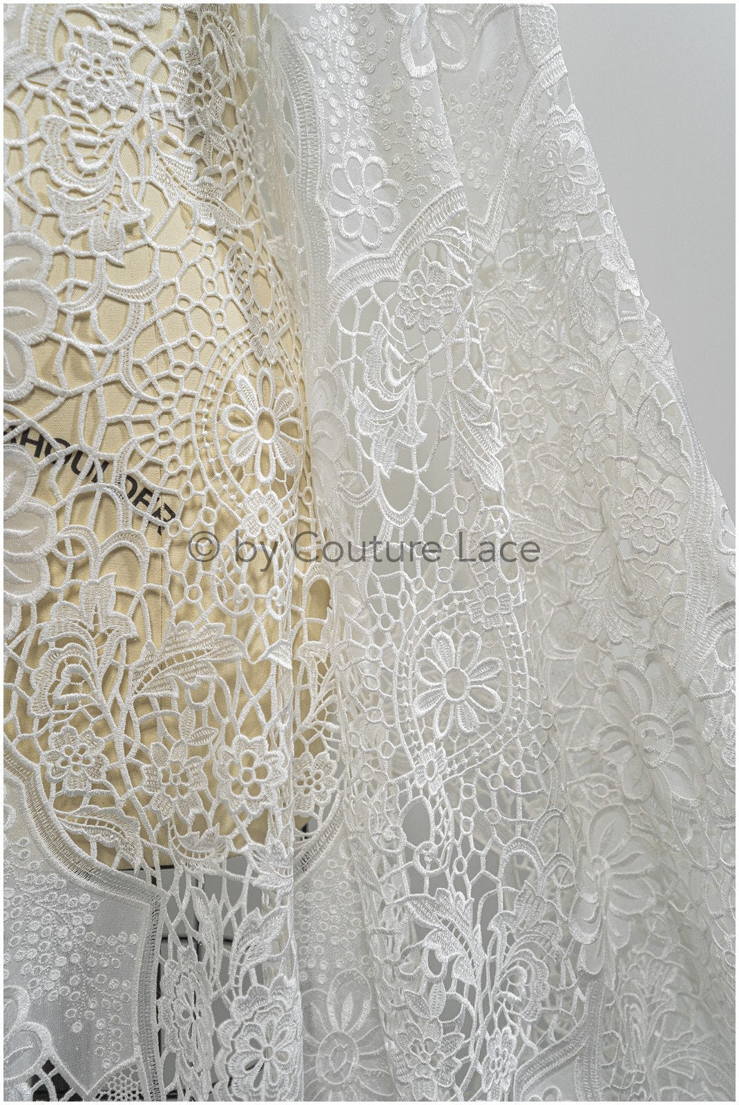 Braut Spitzenstoff Off-White/ Chiffon Spitzenstoff für Hochzeitskleid/ gehäkelte Spitze/ Boho Spitzenstoff// L20-374