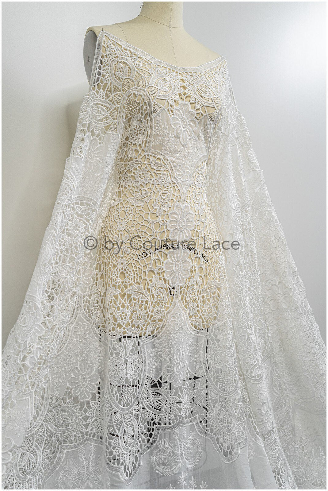 Braut Spitzenstoff Off-White/ Chiffon Spitzenstoff für Hochzeitskleid/ gehäkelte Spitze/ Boho Spitzenstoff// L20-374