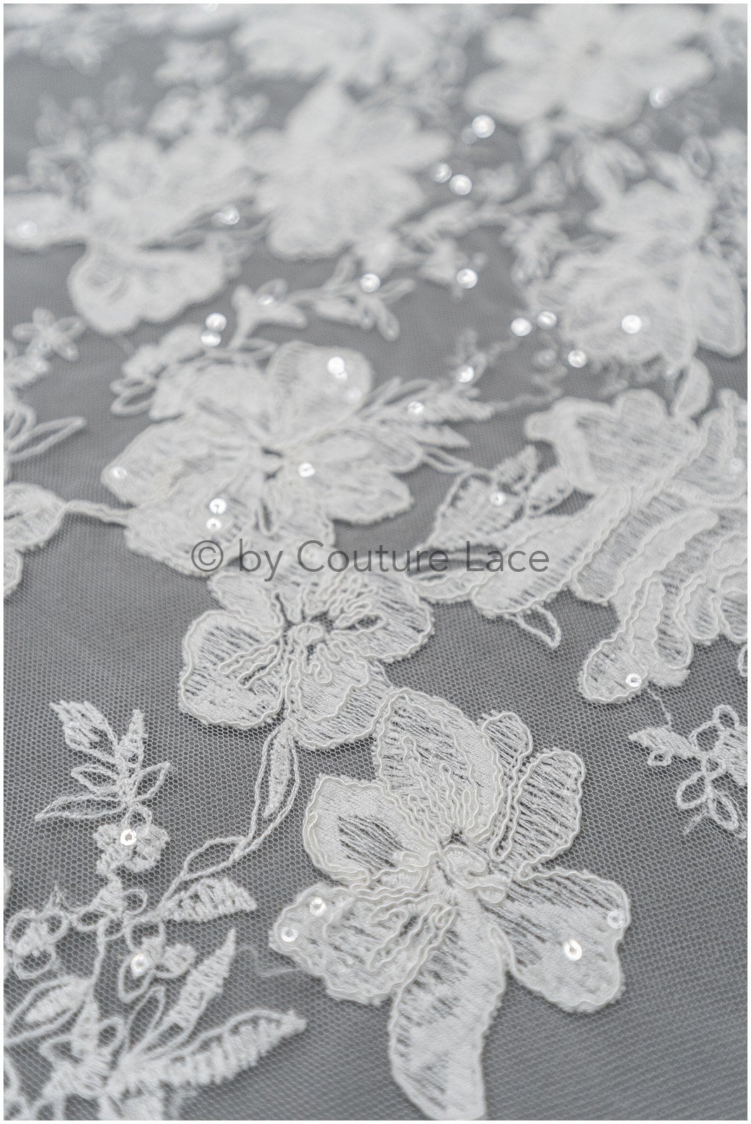 Floral lace fabric off-white/ floral lace with sequins/ floral lace/ romantic bridal lace// L20-367