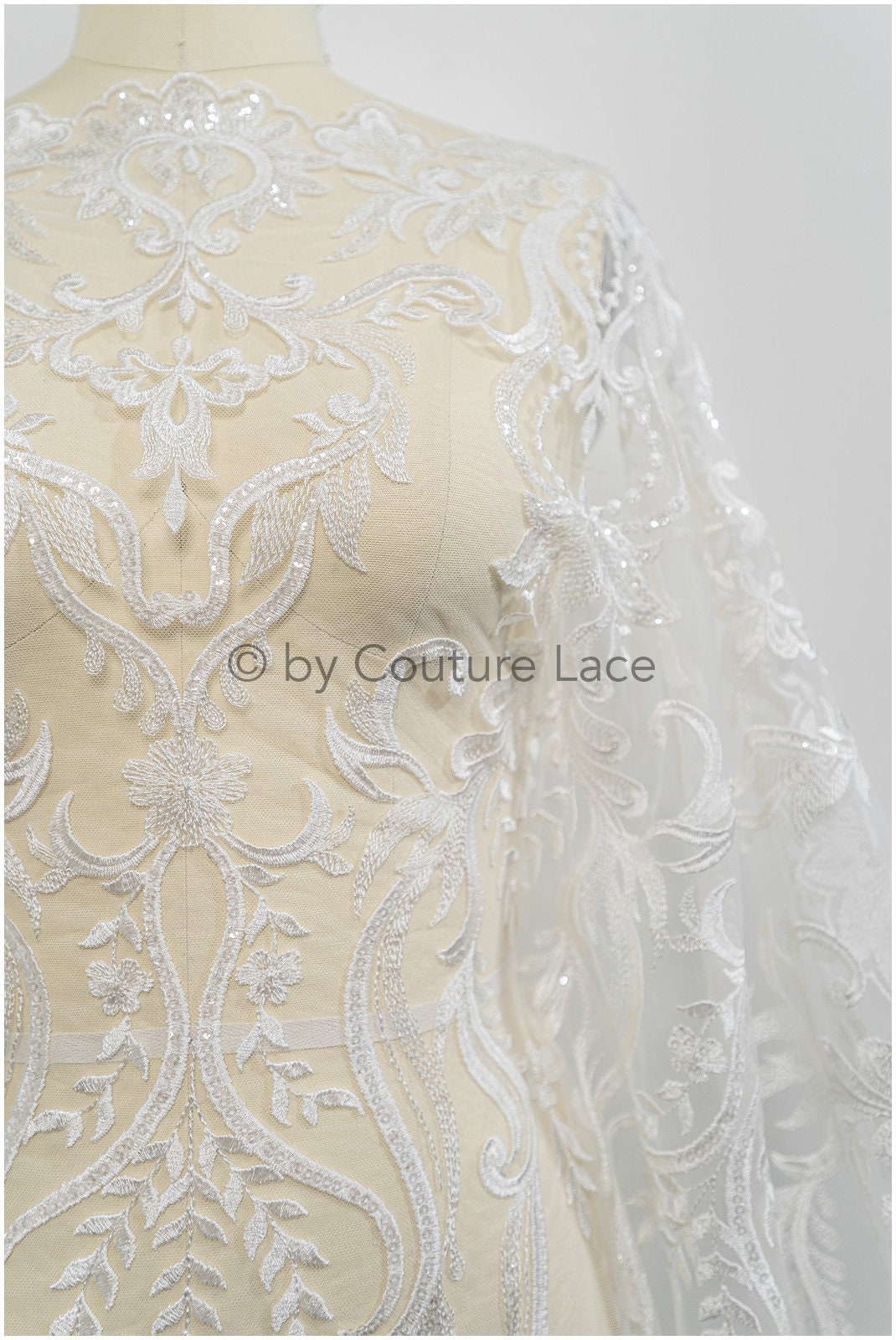 Boho bridal lace fabric with leaf pattern, wedding lace fabric, boho wedding dress, bridal lace fabric, vintage wedding dress lace// L20-378