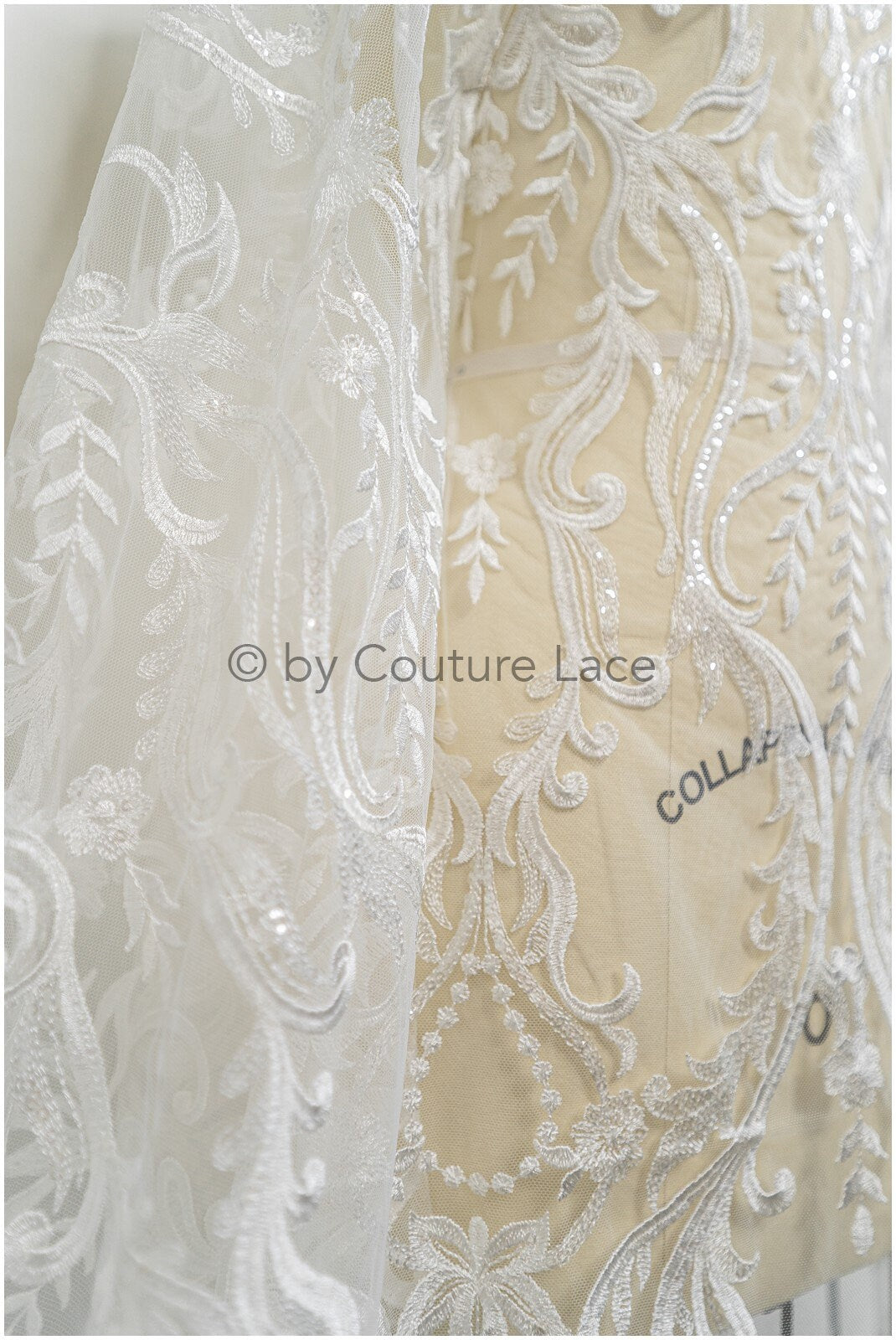 Boho bridal lace fabric with leaf pattern, wedding lace fabric, boho wedding dress, bridal lace fabric, vintage wedding dress lace// L20-378
