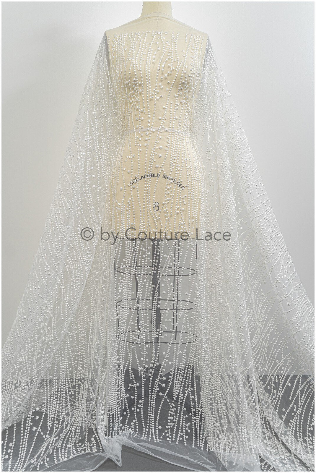 Spitzenstoff mit Linien & Punkten/ wellenförmiger Braut Spitzenstoff Off-White/ Boho Hochzeitskleid Spitze/ Braut Spitzenstoff/ Vintage Hochzeitskleid Spitze// L20-379