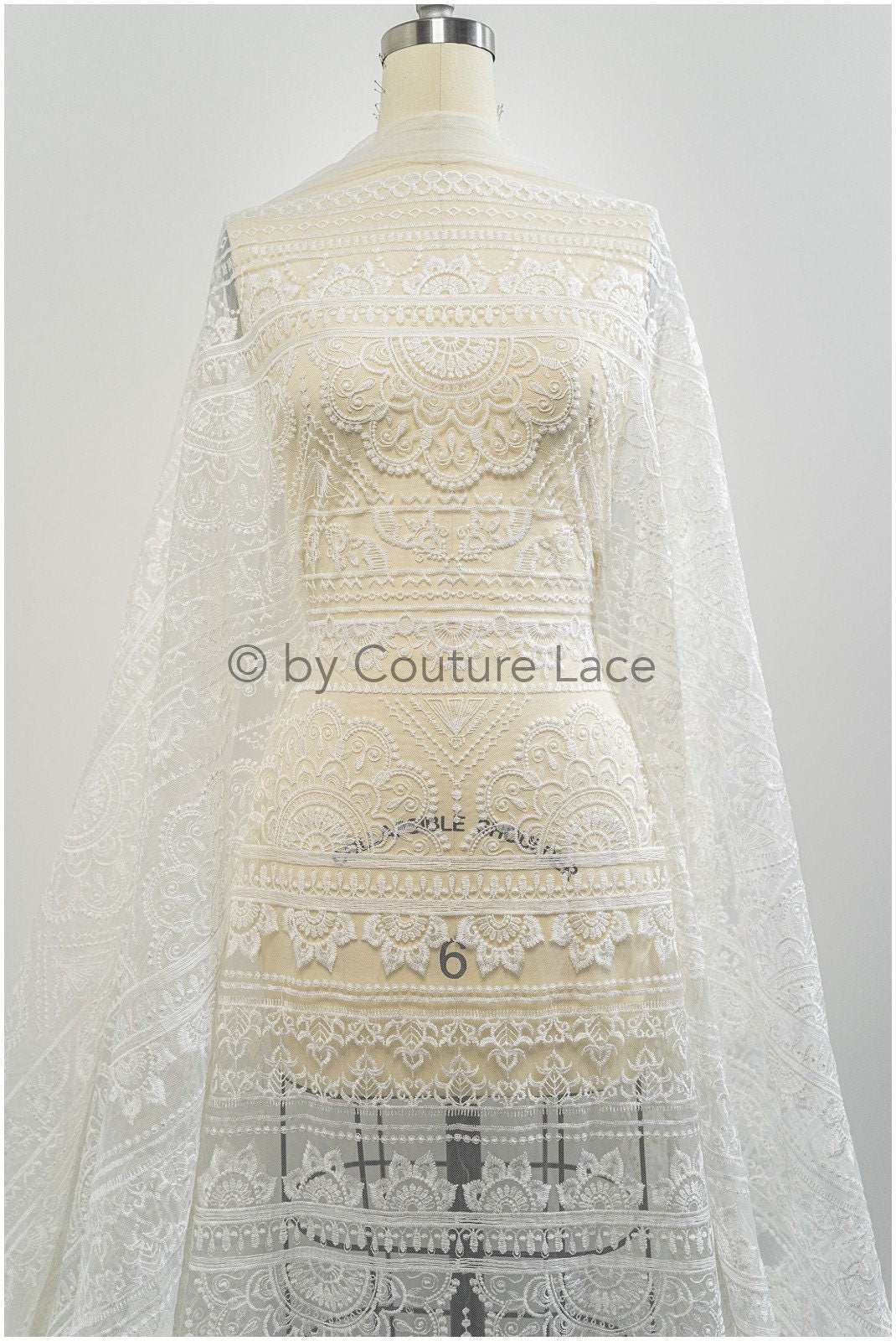 Boho striped pattern lace fabric/ bridal lace fabric off-white/ boho wedding dress lace/ bridal lace/ vintage bridal lace// L20-395