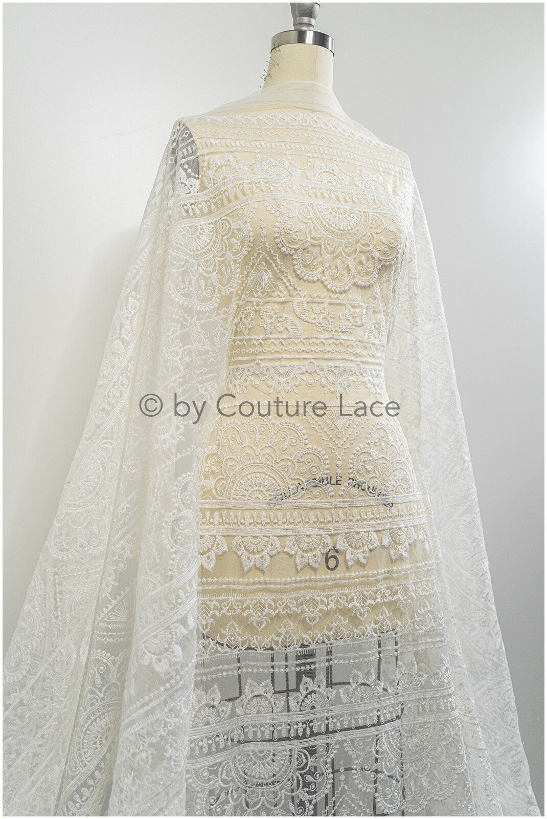 Boho striped pattern lace fabric/ bridal lace fabric off-white/ boho wedding dress lace/ bridal lace/ vintage bridal lace// L20-395