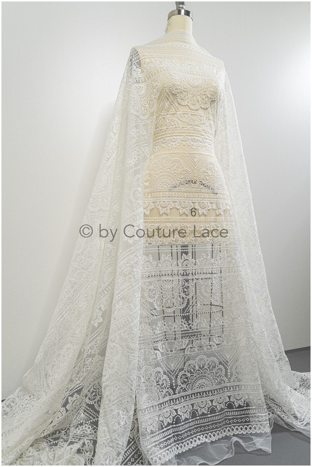 Boho striped pattern lace fabric/ bridal lace fabric off-white/ boho wedding dress lace/ bridal lace/ vintage bridal lace// L20-395