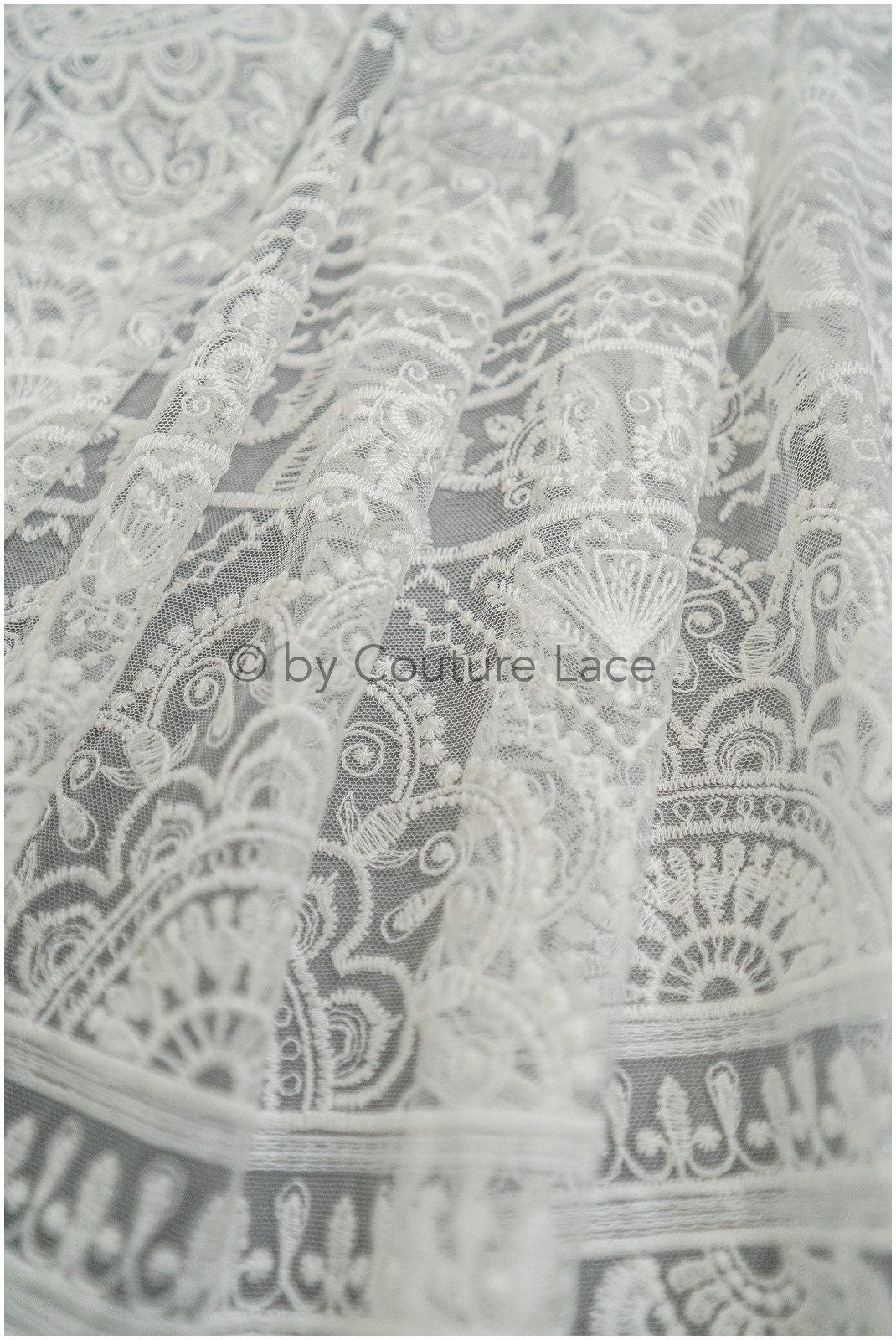 Boho striped pattern lace fabric/ bridal lace fabric off-white/ boho wedding dress lace/ bridal lace/ vintage bridal lace// L20-395