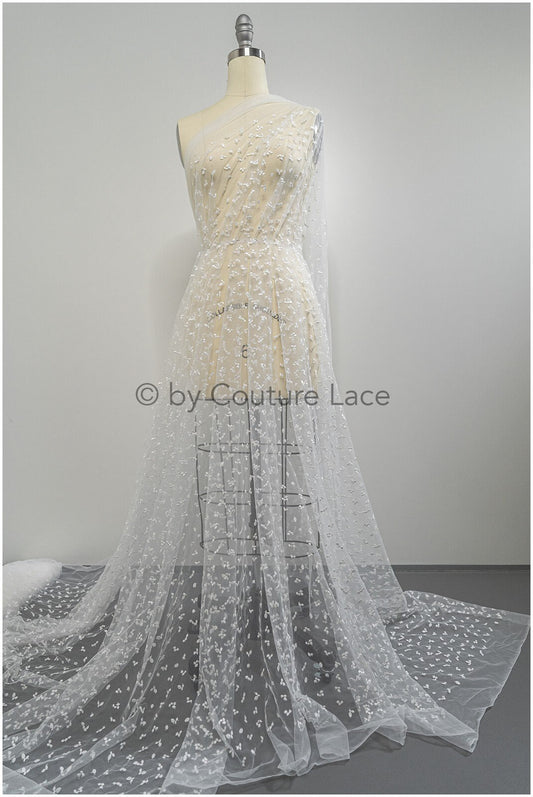Tejido de encaje para novia con lunares / encaje con textura de arroz / encaje para novia en blanco roto / encaje para novia con puntos // L20-398
