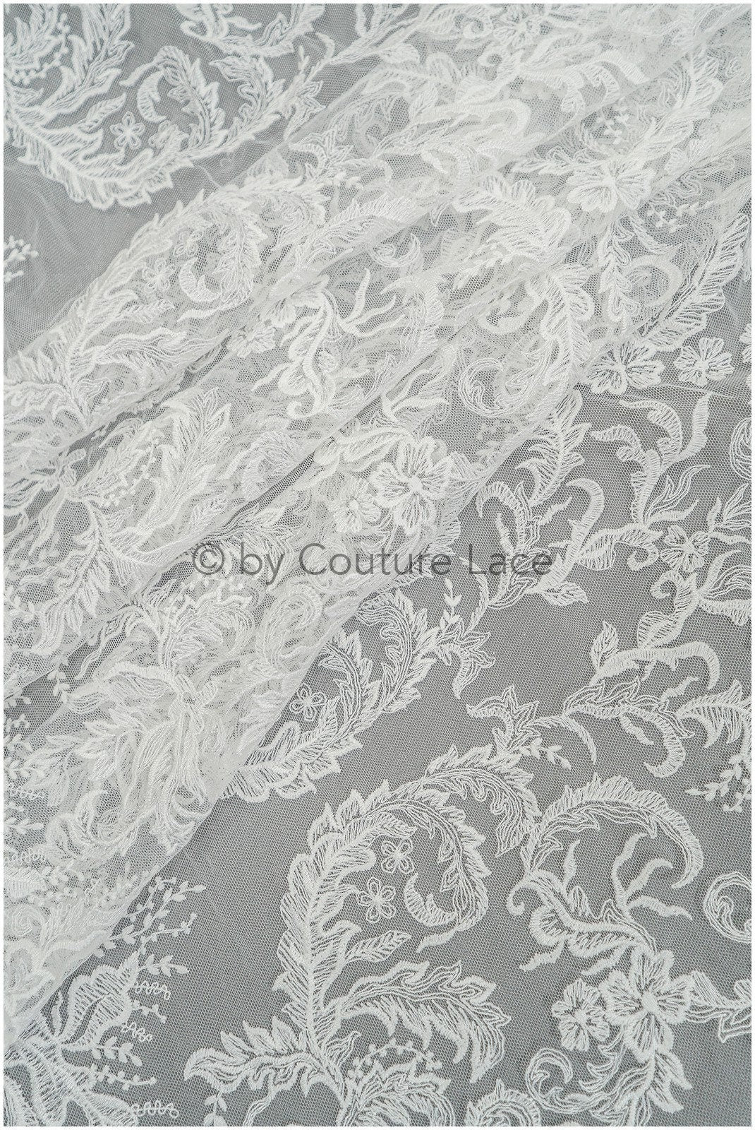 Filigree embroidered lace fabric off-white/ bridal lace/ boho bridal lace/ vintage bridal lace/ floral lace fabric// L20-404