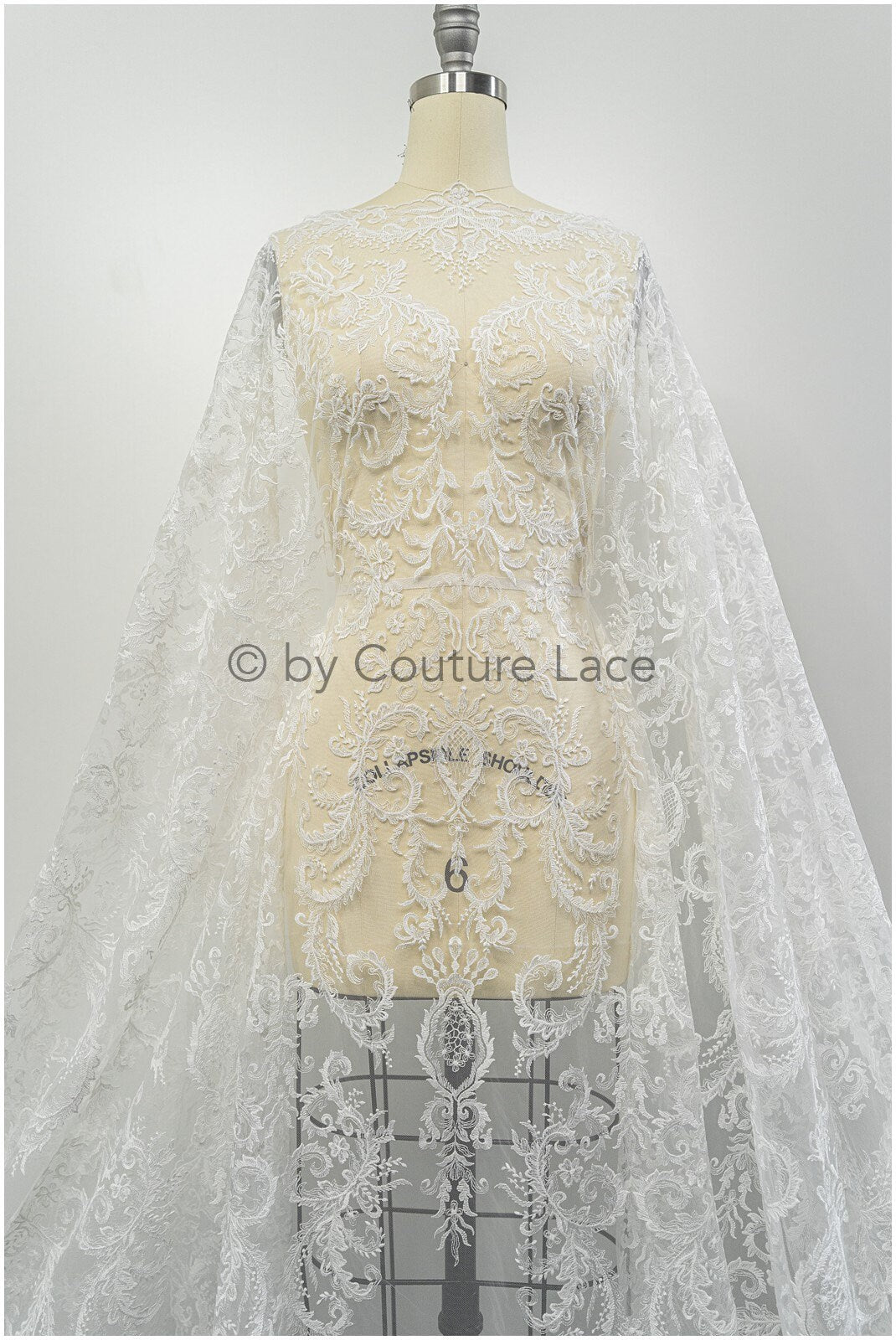 Filigree embroidered lace fabric off-white/ bridal lace/ boho bridal lace/ vintage bridal lace/ floral lace fabric// L20-404