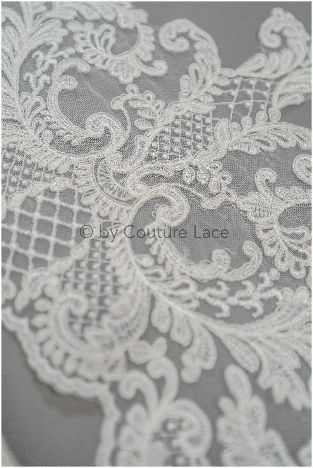 Bridal lace trim/ off-white embroidered lace trim/ elegant lace embroidery// T21-142